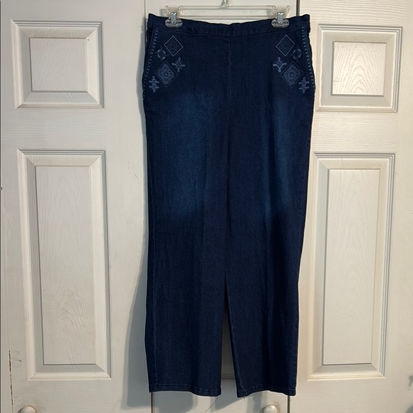 ALFRED DUNNER Size 12P NWT Dark Blue Denim Jeans Autumn Harvest Pull On Pants - Picture 1 of 12